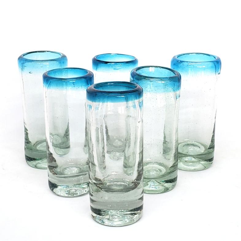 Aqua Blue Rim 2 oz Tequila Shot Glasses (set of 6)